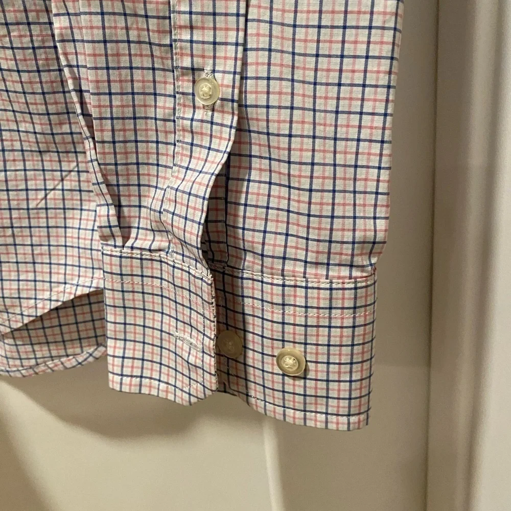 Banana Republic Men's Slim Flex Fit Plaid Shirt - White and Blue and Pink
